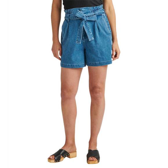 NEW JAG high rise belted pleated paperbag short in blue nova - Picture 1 of 2